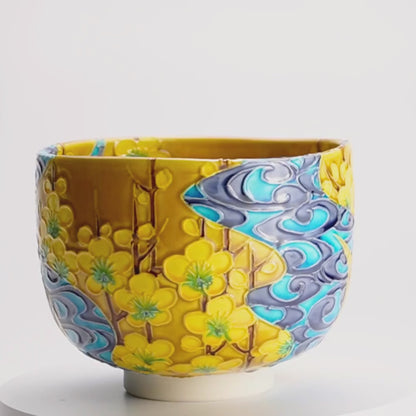 抹茶碗　梅に観世水　山本一如