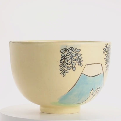 抹茶碗　仲良しうさぎ「富士山と藤」　工房咲楽