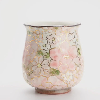 湯呑　花まつり ピンク　俊山窯 - Handcrafted Japanese pottery from Kyoto - Kyo ware / Kiyomizu ware.