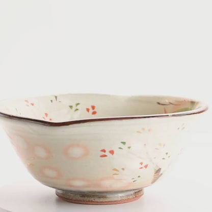 Oval bowl -Cherry blossom and Autumn leaves by Shunzan kiln 