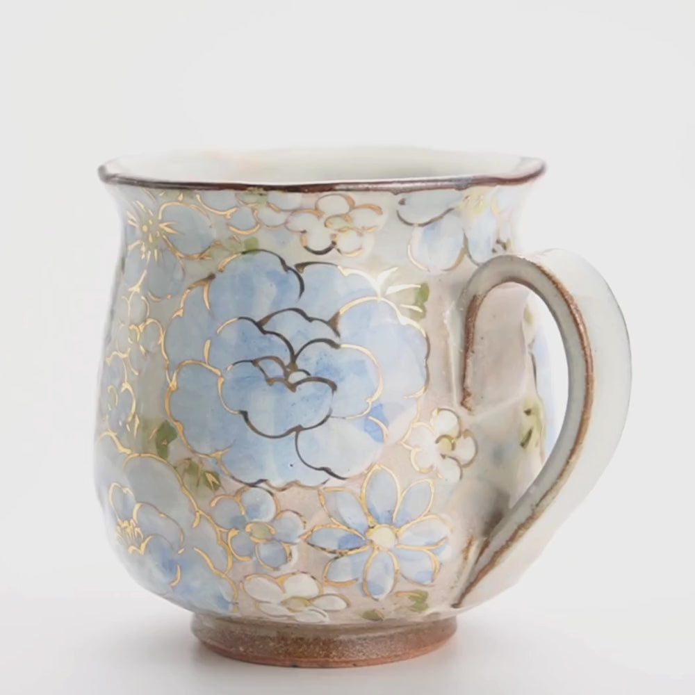 マグカップ　花まつり青　俊山窯 - Handcrafted Japanese pottery from Kyoto - Kyo ware / Kiyomizu ware.