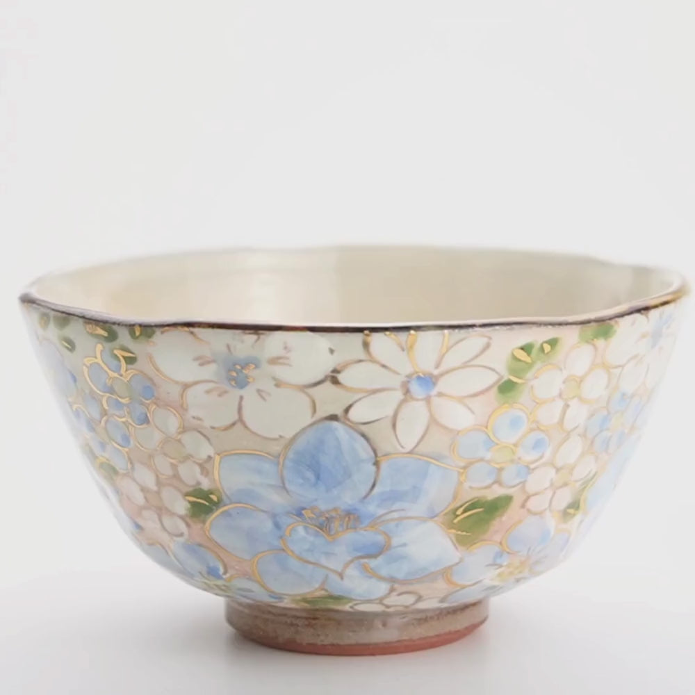茶碗　花まつり 青　俊山窯 - Handcrafted Japanese pottery from Kyoto - Kyo ware / Kiyomizu ware.