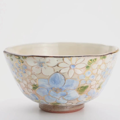 茶碗　花まつり 青　俊山窯 - Handcrafted Japanese pottery from Kyoto - Kyo ware / Kiyomizu ware.