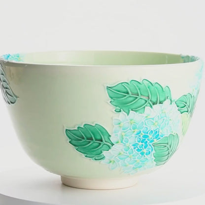 抹茶碗　白緑交趾 紫陽花　山本一如