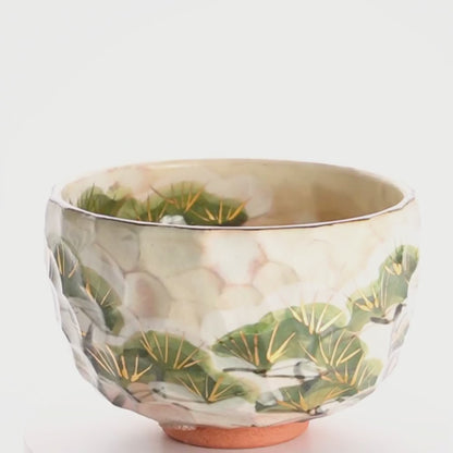 抹茶碗　雪松之絵　俊山窯