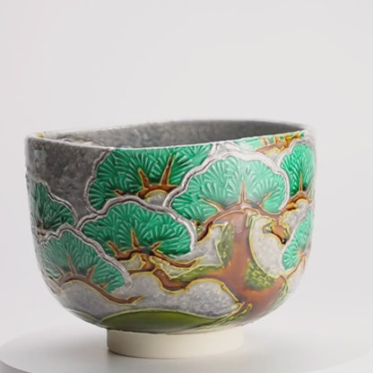 抹茶碗　淡紫交趾 "老松"　山本一如