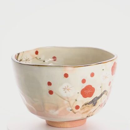抹茶碗　紅白梅　俊山窯