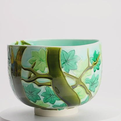 【清水烧】抹茶碗 青枫 山本一如