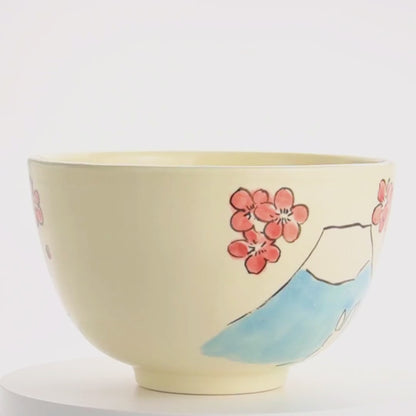 抹茶碗　仲良しうさぎ「富士山と梅」　工房咲楽