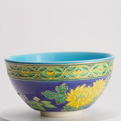 抹茶碗　紺青交趾"菊桐"　山本一如