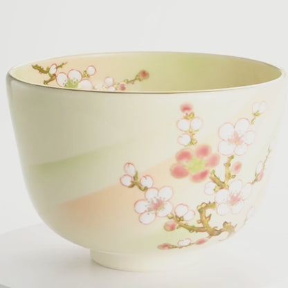 抹茶碗　梅絵 "明"　陶楽