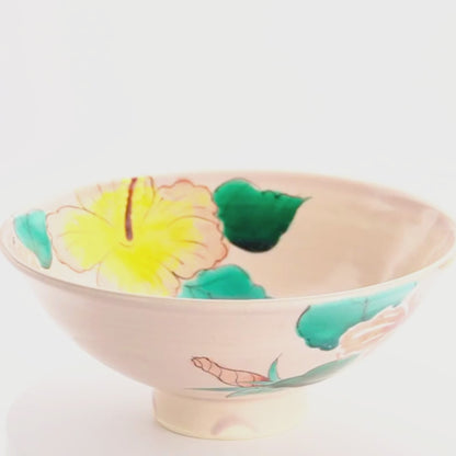 抹茶碗(平)　ハイビスカス　宗絢