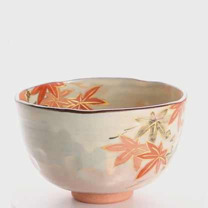 抹茶碗　紅葉　俊山窯