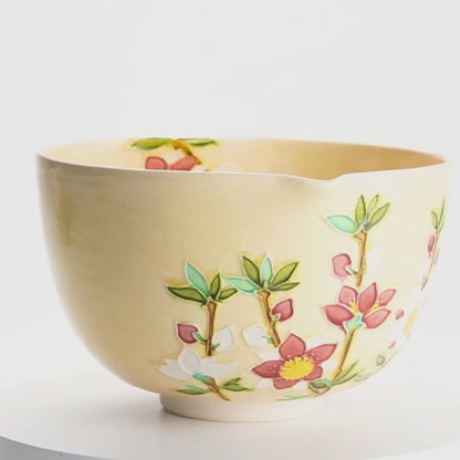 抹茶碗　桃"西王母"　山本一如