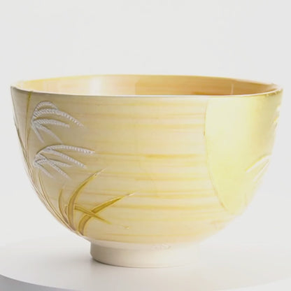 抹茶碗　芒野に金彩月　山本一如