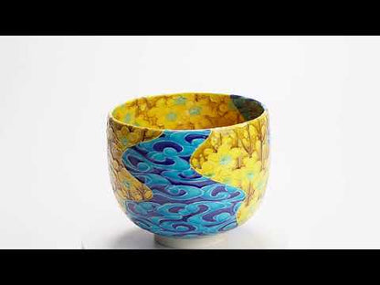 抹茶碗　古代黄交趾"梅に観世水"　一如