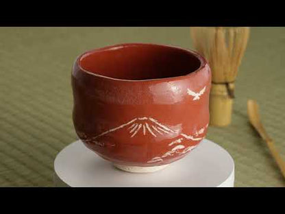 抹茶碗　赤楽"富士の絵"　楽入