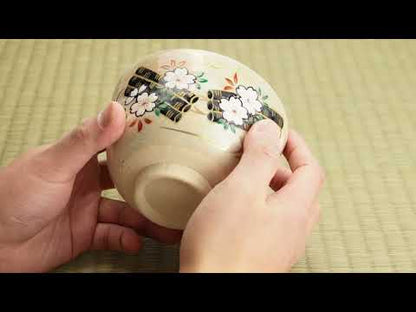 【清水烧】抹茶碗 樱花花筏 仁