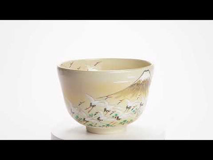 抹茶碗　富士に郡鶴　陶楽