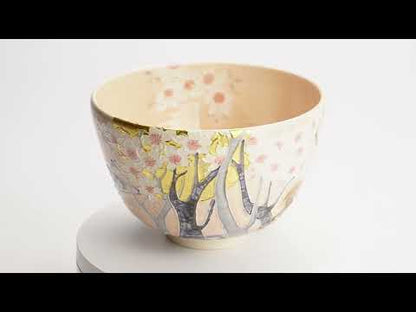 Matcha Bowl - Pale Pink “Moonlit Cherry Blossoms and Deer” by Ichinyo