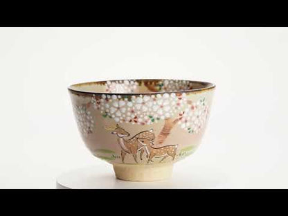 【清水烧】抹茶碗 樱花与鹿 安德