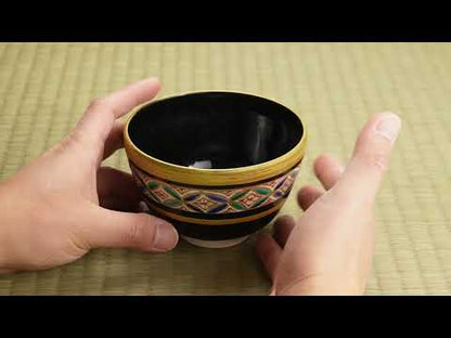 【清水烧】抹茶碗 黑地金彩七宝 海峰
