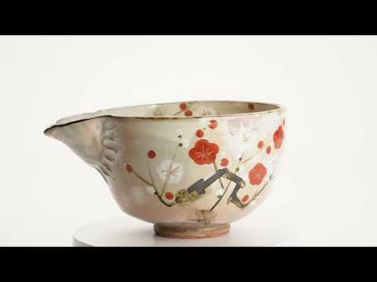 【清水烧】片口抹茶碗 梅花图 俊山窑