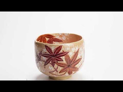 Matcha Bowl - Pink Unkin - Cherry Blossoms & Maple Leaves by Ichinyo