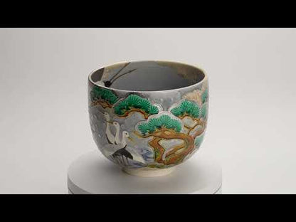 Matcha Bowl - Pale Purple “Snowy Pine, Cranes and Moonlight” by Ichinyo