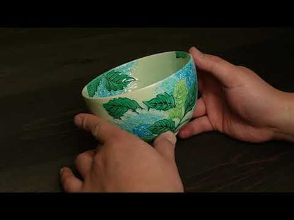 【清水烧】抹茶碗 白绿交趾 "绣球花" 一如