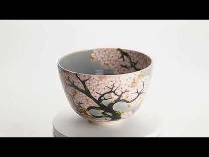 抹茶碗　淡紫交趾 "鹿に桜"　一如