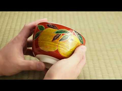 【清水烧】抹茶碗 赤地 柚子 与平