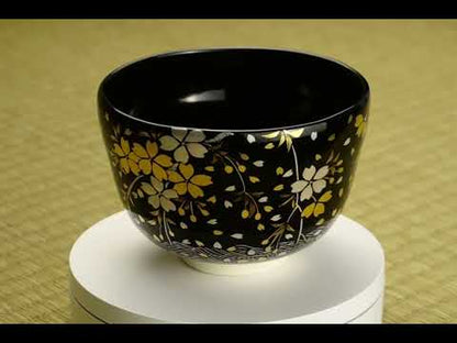 抹茶碗　黒釉 金銀桜　山岡善高