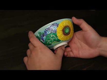 【清水烧】平抹茶碗 浅黄交趾 "牵牛花" 一如