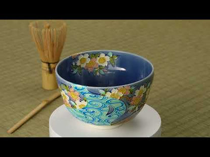 抹茶碗　紺交趾 桜に観世水　一如