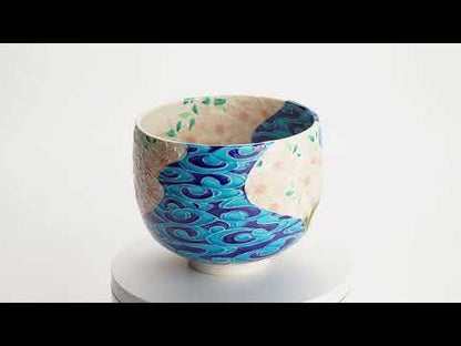 抹茶碗　白鳳交趾 "桜に観世水"　一如