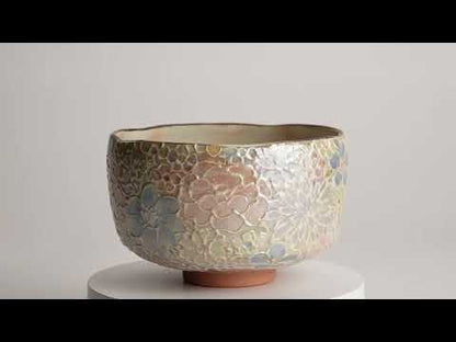 抹茶碗　ラスター彩 花詰A　俊山窯