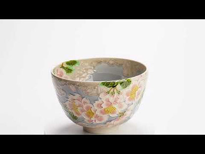 抹茶碗　淡紫交趾"桜に雲"　一如