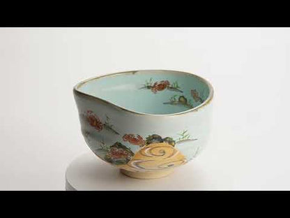 抹茶碗　青灰釉"沢蟹と流水"　良二
