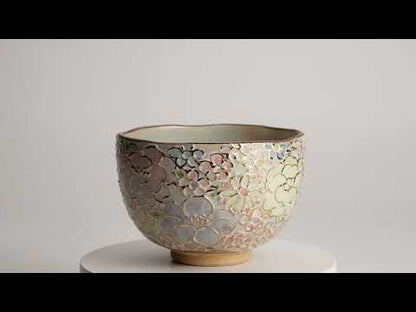 抹茶碗(小)　イッチン金彩 花詰 A　俊山窯