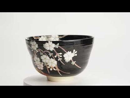 抹茶碗　黒釉枝垂れ桜　桜谷