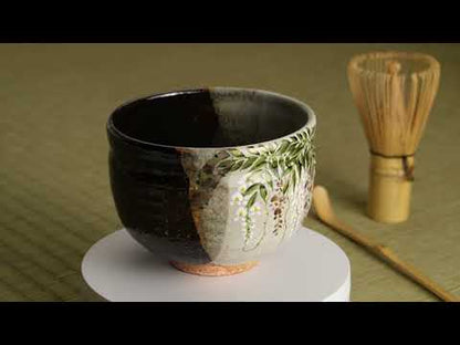 抹茶碗　灰釉掛分 藤絵　中村良二