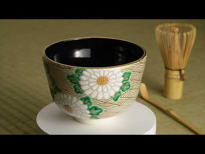 抹茶碗　菊に波　陶楽