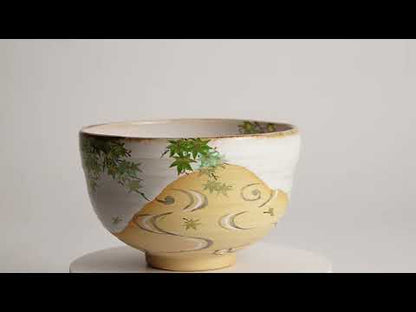 抹茶碗　白釉 青楓　良二