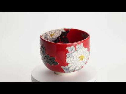 抹茶碗　朱交趾 "菊"　一如