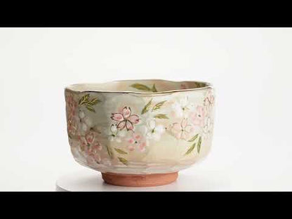 【清水烧】抹茶碗 满开樱花 俊山窑