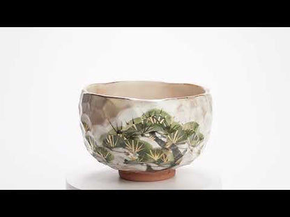 抹茶碗　雪松之図　俊山窯