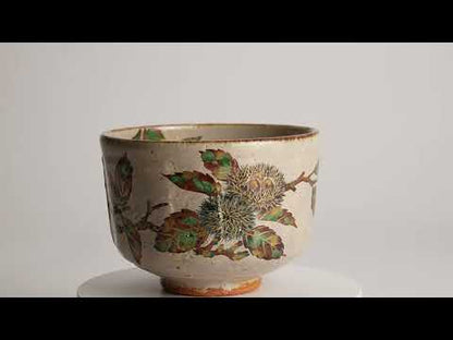 抹茶碗　灰釉 栗絵　良二
