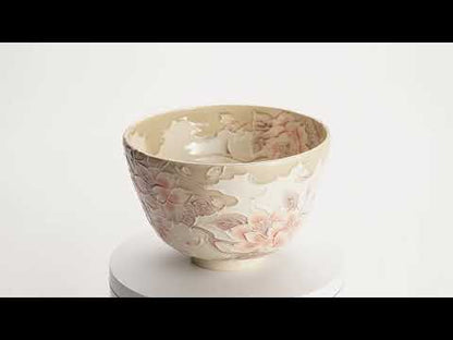 Matcha Bowl - White “Cherry Blossoms and Clouds” by Ichinyo