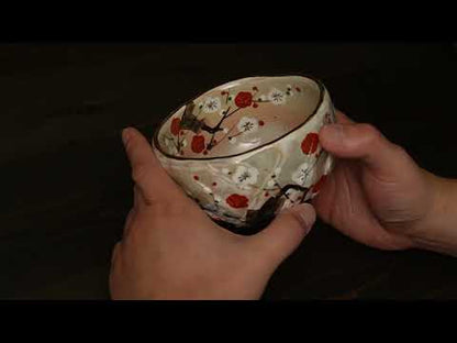 抹茶碗　紅白梅之図　俊山窯
